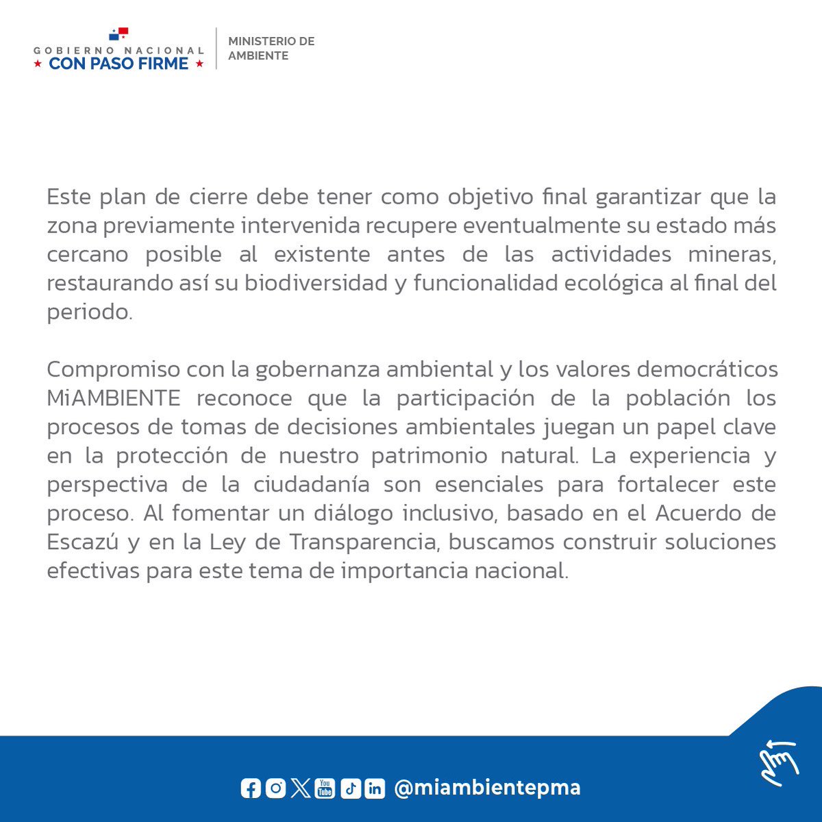 MiAmbientePma's tweet photo. Aviso de Consulta Pública.

MiAMBIENTE abre consulta pública para los Términos de Referencia del componente ambiental de la Auditoría Integral e Independiente de La Mina Cobre Panamá. https://t.co/FStuXMDQJD