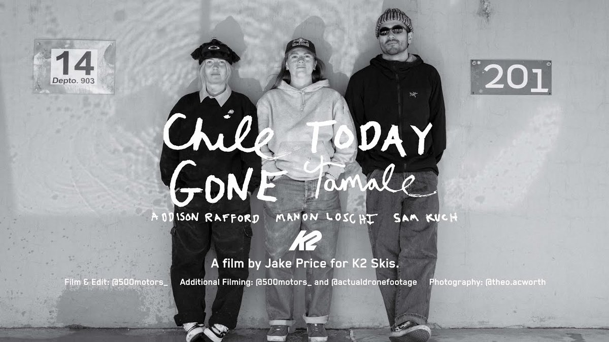 Got the post-Holidays blues? Cure them by following Sam Kuch, Addison Rafford &amp; Manon Loschi on a South American voyage for a new short film by Jake Price for <a href="/K2Skis/">K2 Skis</a>, Chile Today, Gone Tamale —&gt; t.ly/R7jTC