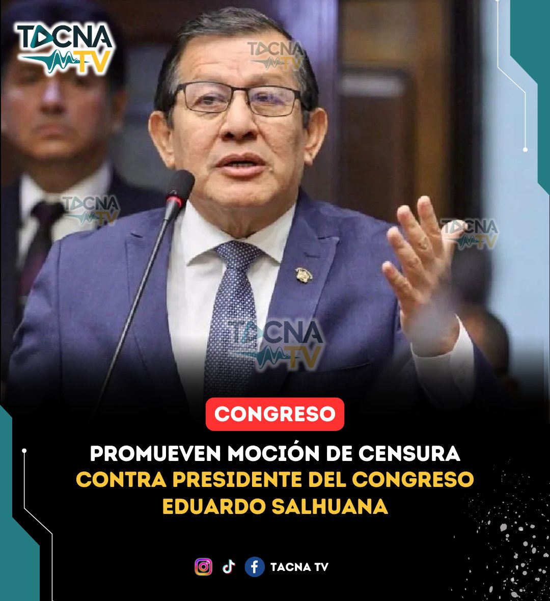 tacna_tv's tweet photo. #Perú | Bancada #HonorYDemocracia presentó moción de censura contra EduardoSalhuana, titular de la #MesaDirectiva, tras su polémico viaje a #China en plena crisis del Congreso, agravada por denuncias de una red de prostitución
¿Censura o exceso político?
#CrisisCongresal #TacnaTv https://t.co/cghpJtXGBE