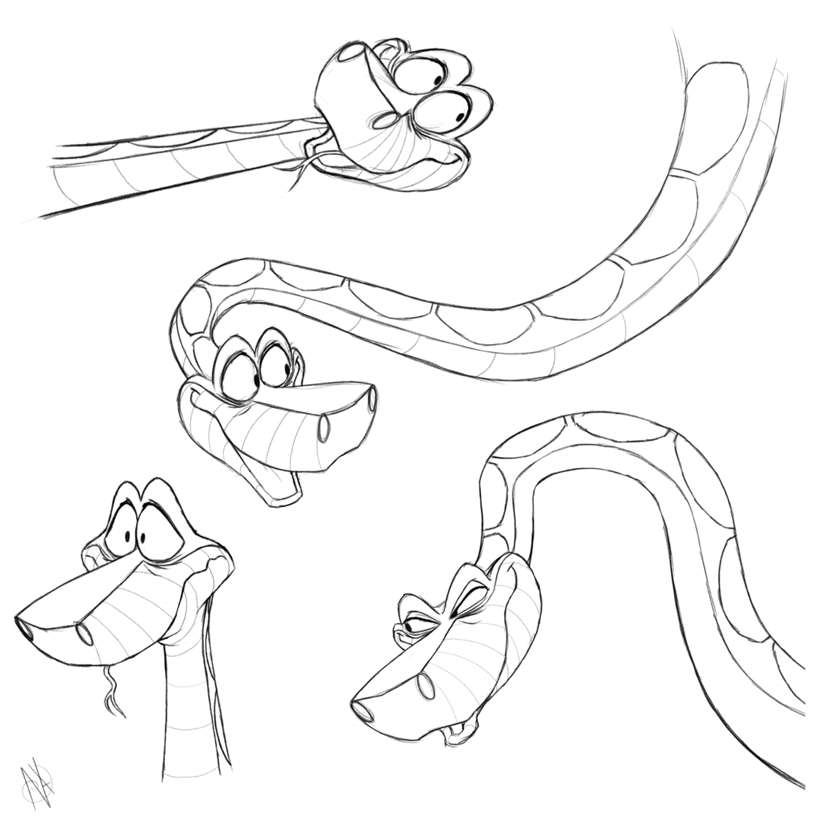 Booting up my drawing tablet with the intention of just sketching a bit is a good way to end up with a bunch of lil #Kaa doodles. Idk, I just kinda default to doodling him at this point, please send help 😵‍💫