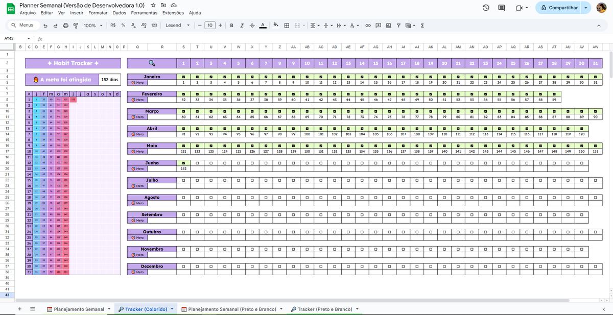 estuda_mel's tweet image. 🌈 Planner Semanal 1.0 [Google Sheets]
⭑ 2 opções de tema: P&amp;amp;B e Colorido

⭑ Calendário automático e flexível para mês e ano 
⭑ Seleção de começo de semana (Seg ou Dom) 
⭑ Time Blocking (18h)
⭑ Checklist interativo com barras de progresso
⭑ Habit Tracker flexível