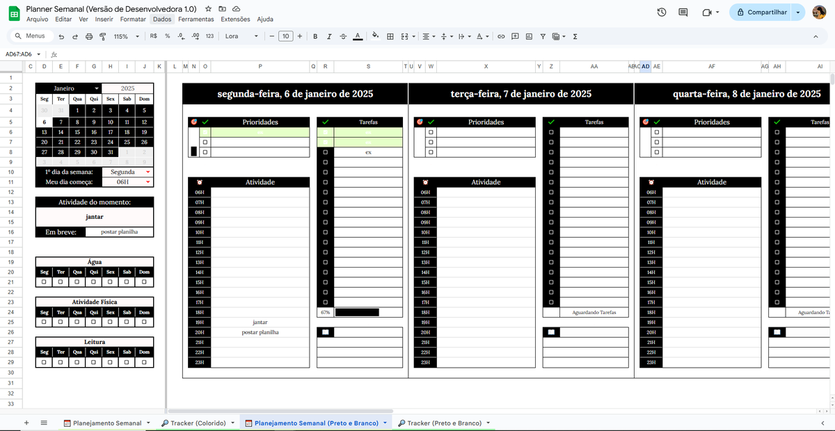 estuda_mel's tweet image. 🌈 Planner Semanal 1.0 [Google Sheets]
⭑ 2 opções de tema: P&amp;amp;B e Colorido

⭑ Calendário automático e flexível para mês e ano 
⭑ Seleção de começo de semana (Seg ou Dom) 
⭑ Time Blocking (18h)
⭑ Checklist interativo com barras de progresso
⭑ Habit Tracker flexível