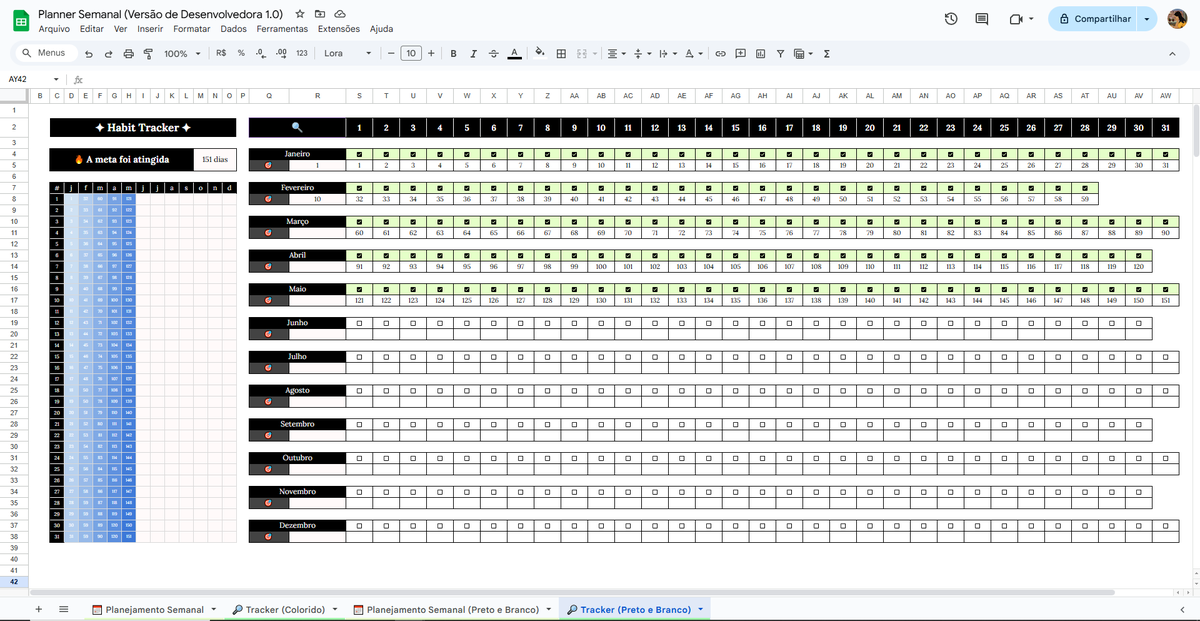 estuda_mel's tweet image. 🌈 Planner Semanal 1.0 [Google Sheets]
⭑ 2 opções de tema: P&amp;amp;B e Colorido

⭑ Calendário automático e flexível para mês e ano 
⭑ Seleção de começo de semana (Seg ou Dom) 
⭑ Time Blocking (18h)
⭑ Checklist interativo com barras de progresso
⭑ Habit Tracker flexível