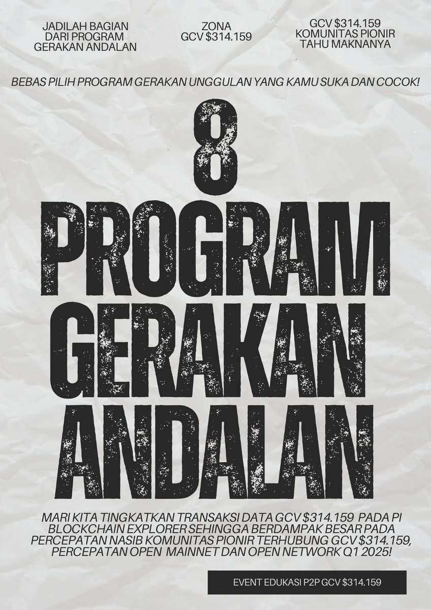bilzareesh's tweet photo. 8 Program Gerakan Andalan Event Edukasi P2P GCV $314.159 https://t.co/nfDIuwxXQO