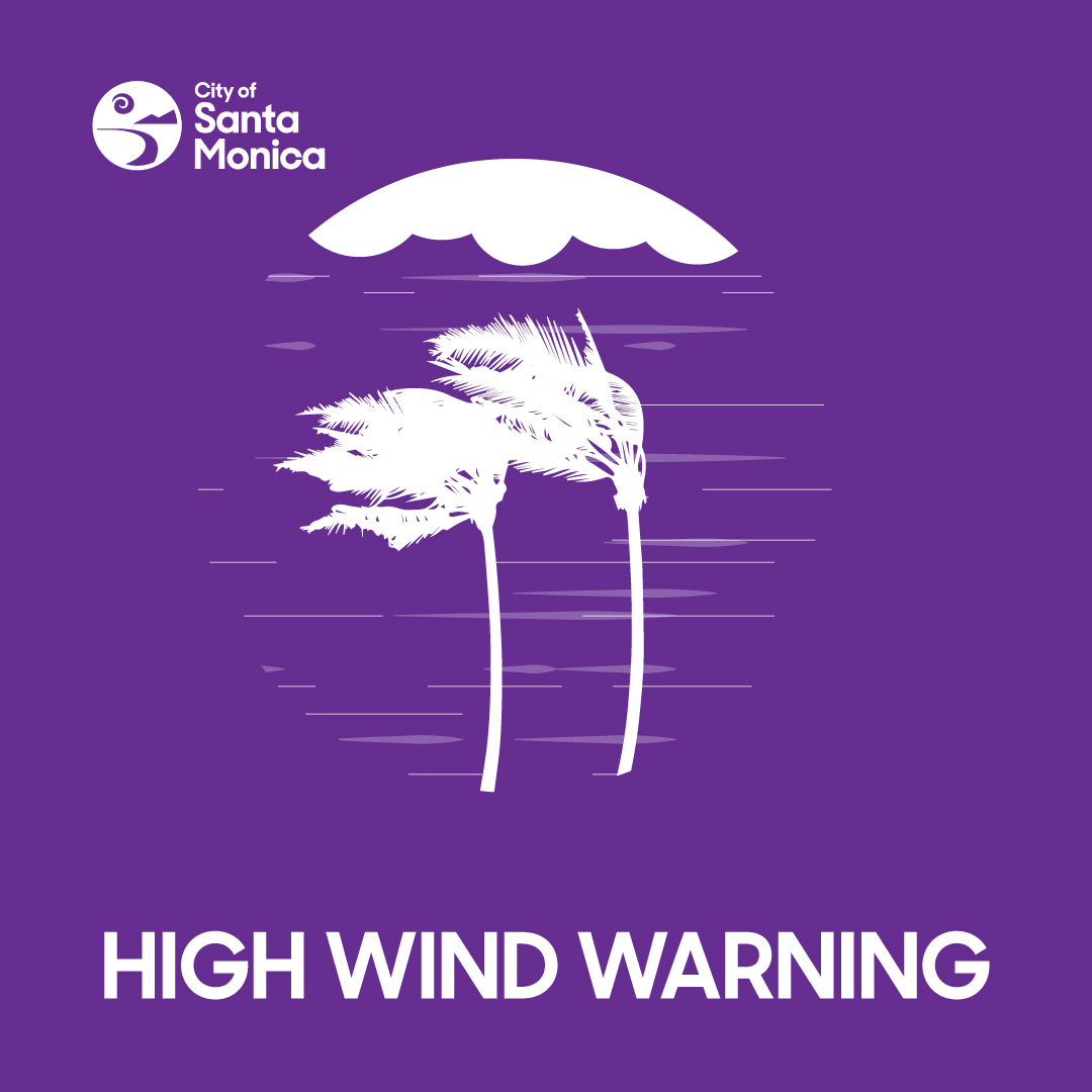 ❗ National Weather Service has issued a Red Flag Warning and High Wind Warning for Santa Monica starting Tues, 1/7. Wind gusts could reach 40 mph. High potential for falling trees/powerlines and power outages. For more info, visit ow.ly/JwVk50UALBR.