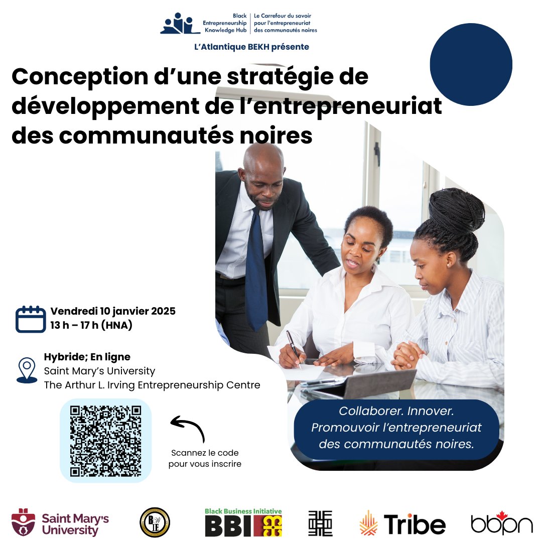 Dirigeants, innovateurs et stratèges : Façonnez l’avenir de #EntrepreneuriatNoir!
Joignez-vous à nous pour le sommet sur la stratégie de développement de l’entrepreneuriat des communautés noires.

Événement en format hybride | Inscrivez-vous maintenant : eventbrite.ca/e/towards-a-bl…