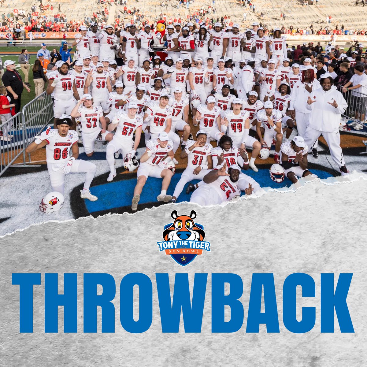 #Throwback to last week when @louisvillefb became your 2024 Tony the Tiger Sun Bowl Champions!🏆

The Cards defeated the Washington Huskies 35-34 in an ELECTRIFYING matchup in only their second Sun Bowl appearance in program history!

#3TSB #ElPaso #SunBowl #GoCards