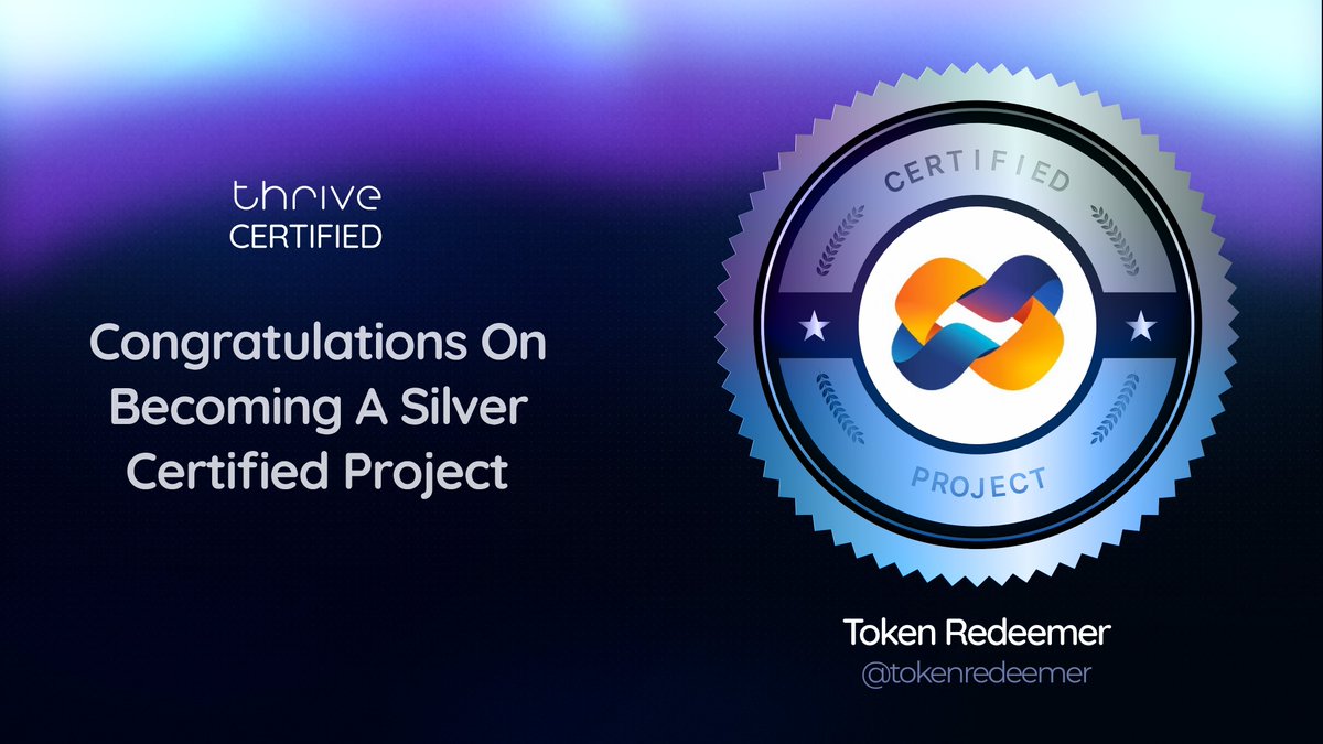 thriveprotocol's tweet photo. We're not being charitable - you earned it. 

Congratulations to @tokenredeemer, a social impact marketplace powered by AI &amp; blockchain , on becoming Thrive Certified. 

With $70M+ in funds from leading chains, get Certified and change the world.

https://t.co/ESMaigOLzA https://t.co/j4yt1dErIw