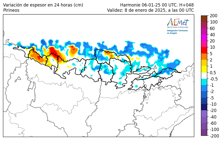 AEMET_Aragon's tweet photo. PCP🌨️prevista en 24 h MAR 7 y MIE 8 (contorno negro en #Pirineos #nieve), y variación de espesores de❄️ambos días. La #cotadenieve ⬆️de 1000 m a ⬆️2000-2200 m el MAR 7 y ⬇️a 1700 m el MIE 8
https://t.co/qyGg0hXhy7
@eltiempo_atv @AragonMeteo https://t.co/2jUCKIP64l