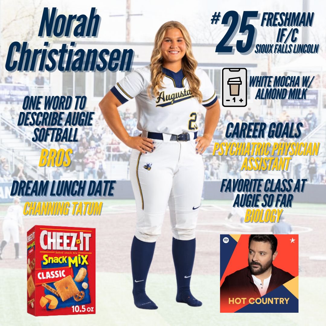 First Day of Class ✅
Practice Starts 🔜
Game Day ➡️ 25 Days! 

Help us kick off our countdown by getting to know Sioux Falls’ own #25 Norah Christiansen! #BuildingChampions