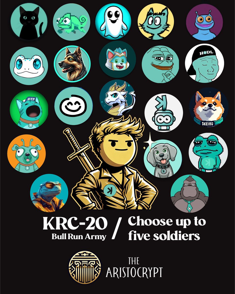 Hey $KAS Fam! 

Let’s help Golden Guy gear up for the upcoming #bullrun #altcoinseason2025 by choosing up to five soldiers to join his army. 👀⚔️

Like, repost and comment by tagging your favorite project page “@“ and their ticker “$”. You can also complement your reply using the