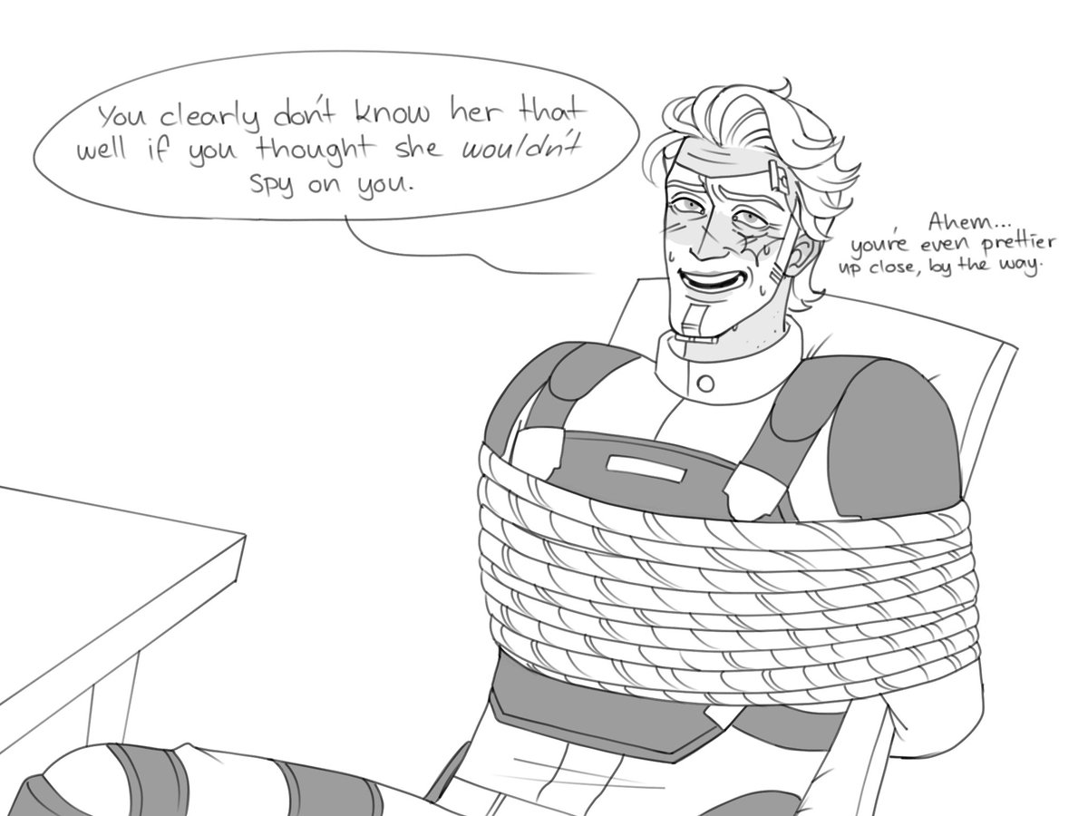 #rhysothyweek2025 day 1: first meeting

I just can't get the idea of Athena hiring Tim after the casino and sending his ass to Promethea to spy on Rhys out of my head

#borderlands #rhysothy 