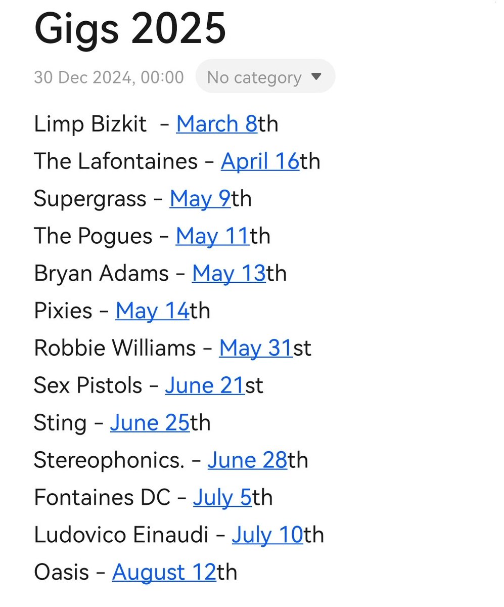 This years gig listing thus far is nostalgia at it's finest