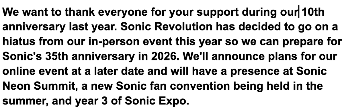 Happy New Year! Many of you have been asking about Sonic Revolution 2025 and here are our plans for this year.