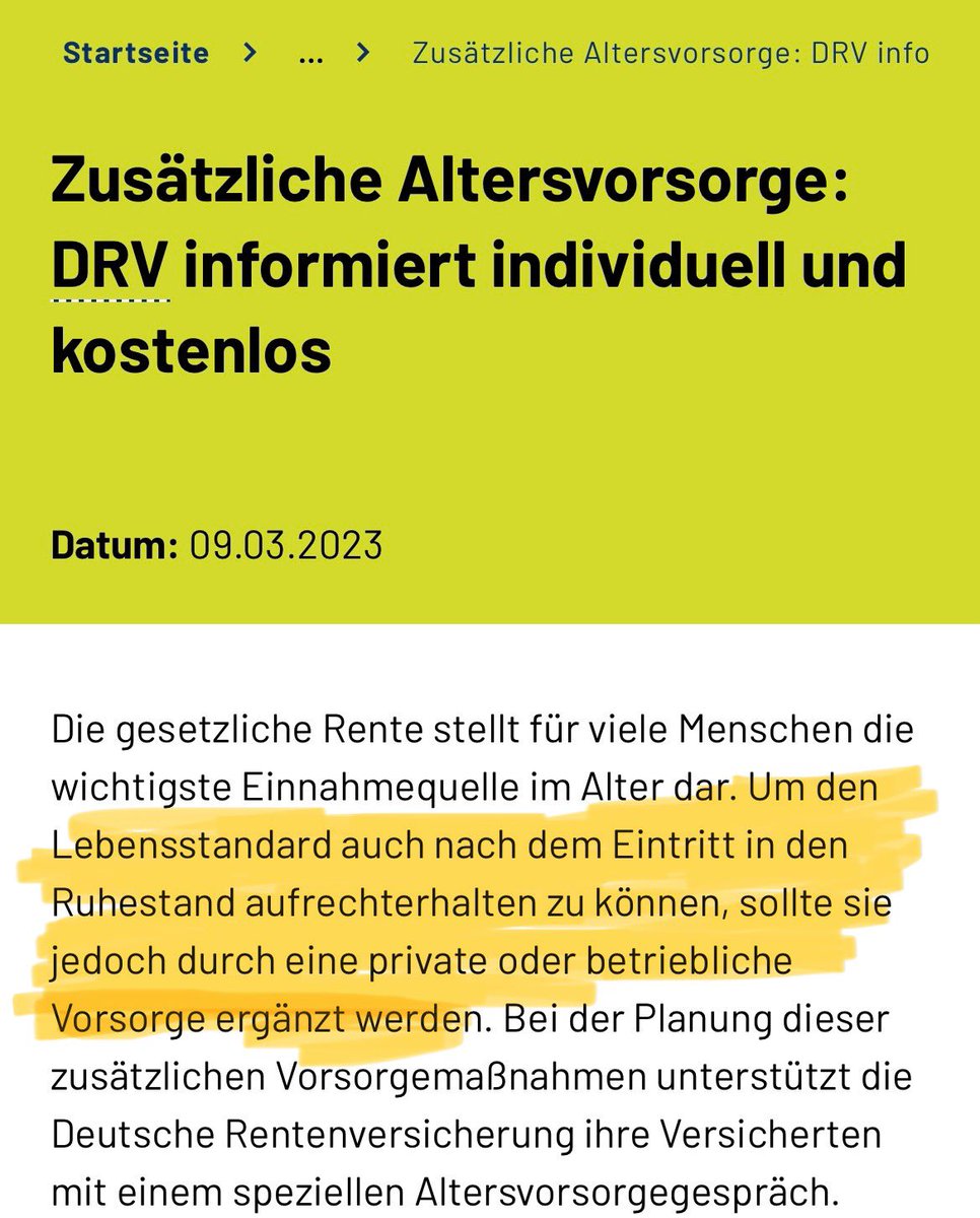 Die Deutsche Rentenversicherung rät selbst dazu, die gesetzliche Rente um eine private oder betriebliche Vorsorge zu ergänzen. Unfassbar.🤷🏻‍♂️