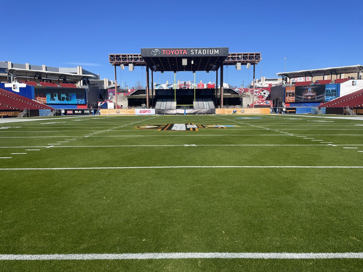 Allen Reed (@reedag04) on Twitter photo Almost game time for tonight’s <a href="/NCAA_FCS/">NCAA FCS Football</a> Championship. Once again the crew absolutely crushed it for this game. Quick turnaround from Frisco Bowl 20 days ago. Field played great that night which set us up for the way we look tonight! #BetterOnGrass Almost game time for tonight’s <a href="/NCAA_FCS/">NCAA FCS Football</a> Championship. Once again the crew absolutely crushed it for this game. Quick turnaround from Frisco Bowl 20 days ago. Field played great that night which set us up for the way we look tonight! #BetterOnGrass