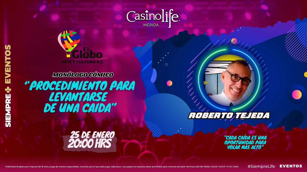 Te lo perdiste el año pasado? 
Pues regresa el monólogo del libro más interesante de los últimos tiempos! 
"Procedimiento para levantarse de una caída" 
Sábado 25 de enero a las 8pm en Casino Life ✨🎉👌
Entrada libre 
Adolescentes y adultos