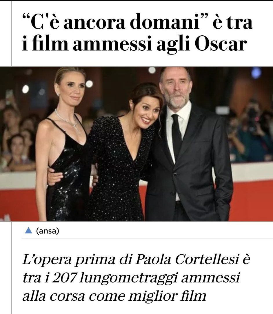LauraPausini's tweet image. “C'è Ancora Domani”, esordio alla regia di Paola Cortellesi inizia ora la sua corsa verso gli #Oscars2025 - mancata lo scorso anno e non senza polemiche (e bocca mia taci perché é veramente una vergogna come é stata trattata qui dai sapientoni del cinema) - dopo aver conquistato…