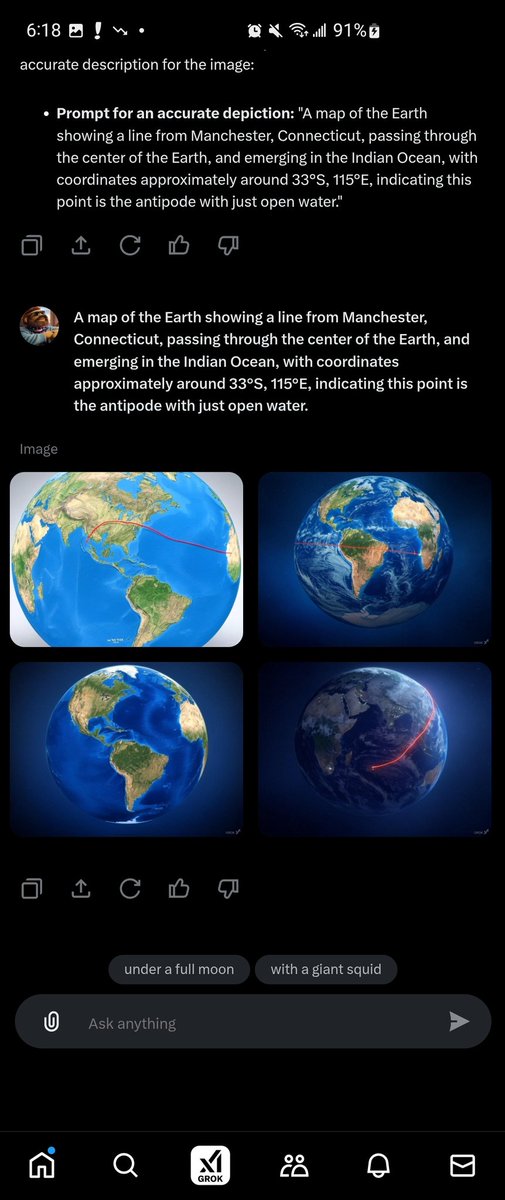 OPFORPio's tweet image. The word of the day is #Antipode

Grok doesn't understand a straight line from Manchester CT to the exact opposite side of the globe

It got close