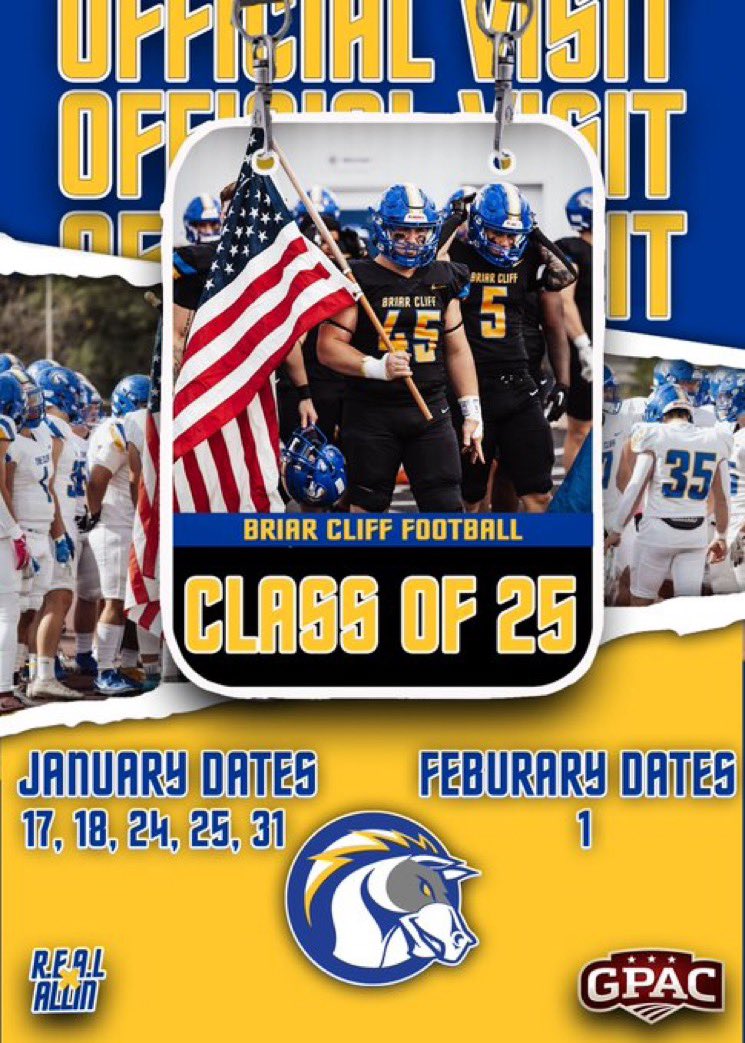 After a conversation with <a href="/CoachLaDage/">Shane LaDage</a> I’m honored to be going on an official visit to <a href="/BriarCliffFB/">Briar Cliff Football</a> #AGTG #BTF <a href="/CoachJMcNeal/">Jerry McNeal Sr.</a>