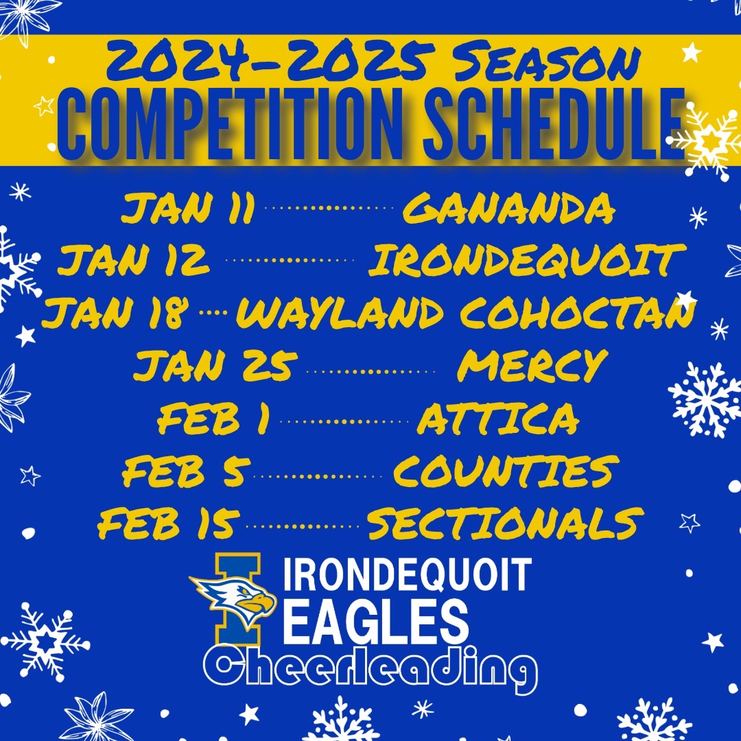 Competition season begins this week!!! Come out and support your Irondequoit Cheerleaders! 💙💛🤍
