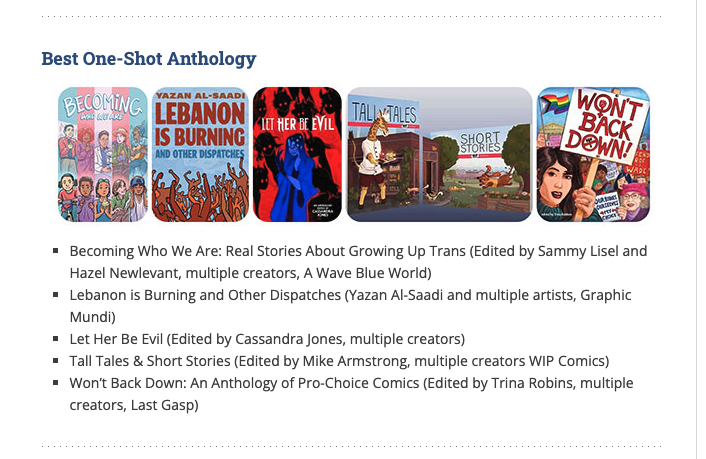 CassAnnJones's tweet photo. VERY proud Let Her Be Evil was nominated for Best One-Shot Anthology alongside other stunners in the 2024 @brokenfrontier awards! 

If you were as obsessed with our evil ladies as I was, please throw us a vote here: https://t.co/rum0CsPRNM 
so we can be award-WINNING✨! ooo ahhh https://t.co/Ug7iCzNQf3