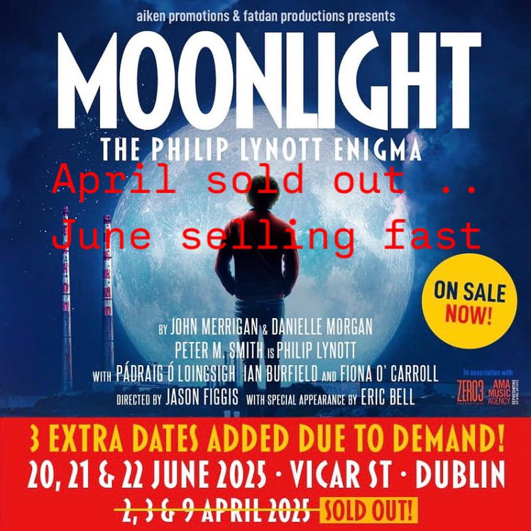April dates SOLD OUT for Dublin … June dates selling at record speed ….. if you want a ticket please book early ticketmaster.ie/moonlight-the-… #moonlight #dublin