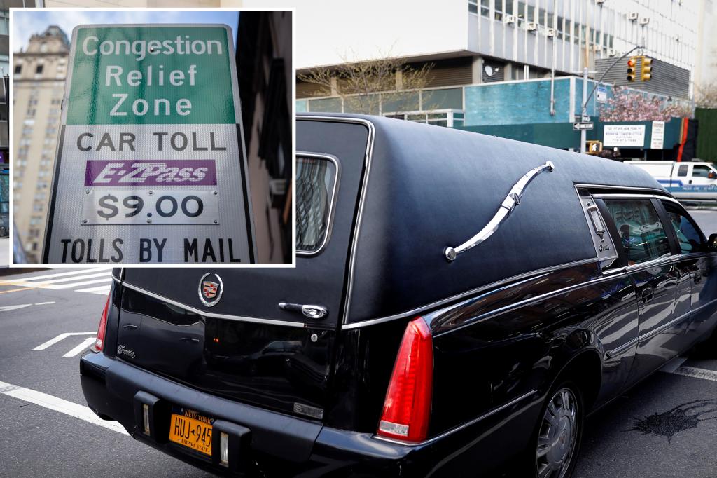 nypost's tweet image. Funeral directors will pass on $9 NYC congestion toll to grieving families — as hearse drivers aren’t exempt trib.al/RqYUVWP