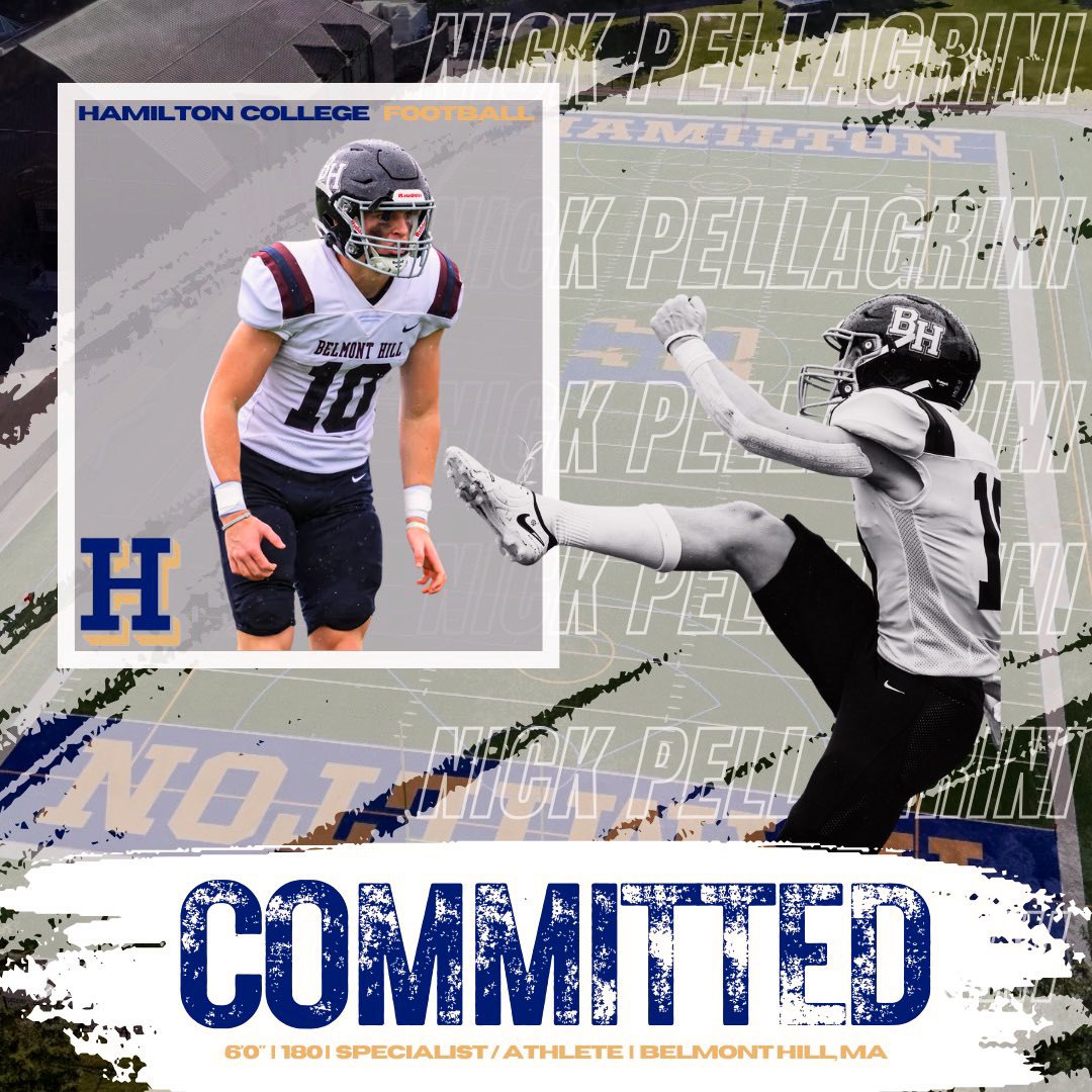 Nick Pellagrini (@n_pellagrini) on Twitter photo I’m honored to announce my commitment to the admissions process at Hamilton College. Thank you to my family, friends, teammates, and coaches for putting me on this path. Thank you to Coach Murray and the Hamilton football staff for giving me the opportunity.
<a href="/BelmontHillFB/">Belmont Hill Football</a> I’m honored to announce my commitment to the admissions process at Hamilton College. Thank you to my family, friends, teammates, and coaches for putting me on this path. Thank you to Coach Murray and the Hamilton football staff for giving me the opportunity.
<a href="/BelmontHillFB/">Belmont Hill Football</a>