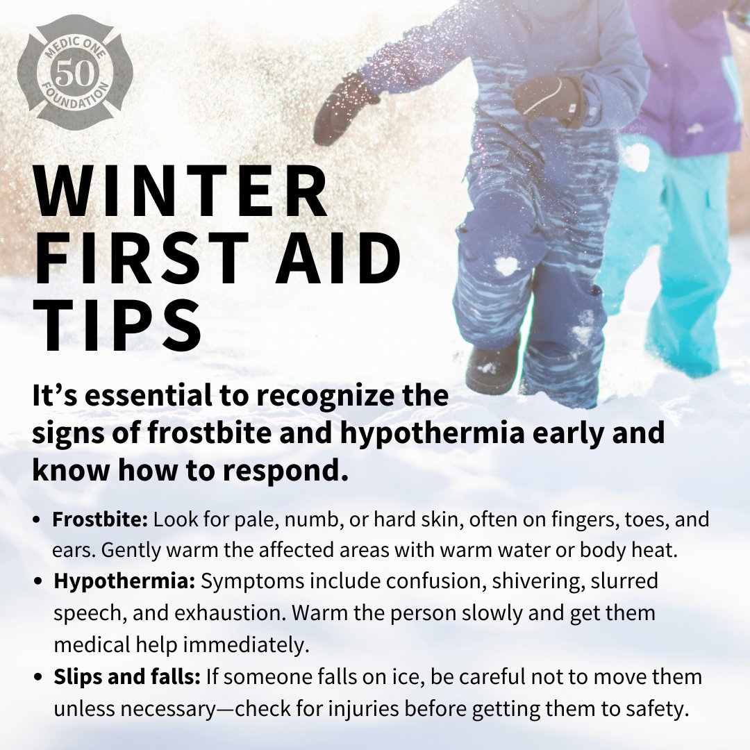 Winter is beautiful, but it also comes with unique risks, like frostbite and hypothermia. Review these tips to learn how to respond or join us for a first aid course in the coming weeks! Your knowledge could save a life. bit.ly/3SLMj7N