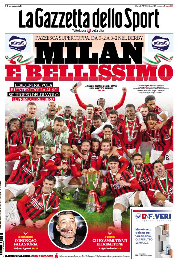 La #primapagina della Gazzetta di oggi 
MILAN E' BELLISSIMO