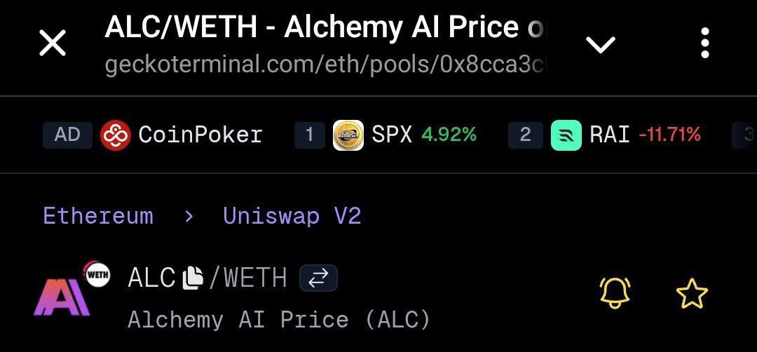 🟠🟣 Geckoterminal updated: 

geckoterminal.com/eth/pools/0x8c…

#ALC #AI #TEEs #ETH #Ethereum