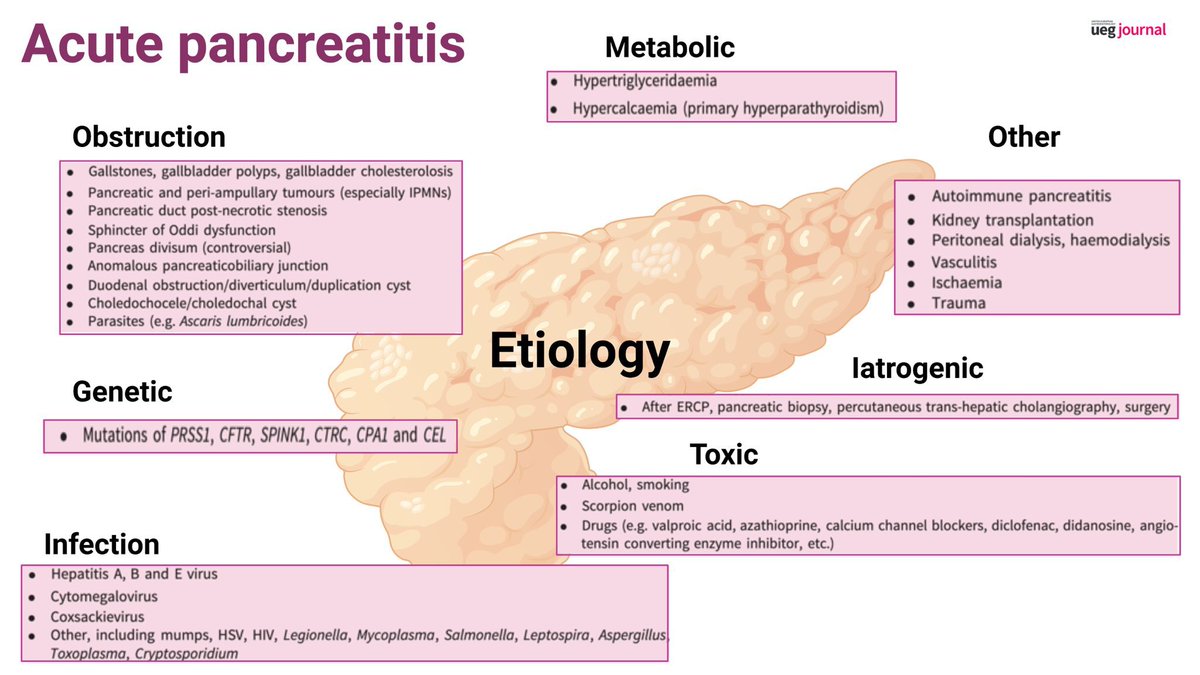 Love this image summarising the causes of acute pancreatitis 💡
📸: <a href="/UEGJournal/">UEGJ</a>
