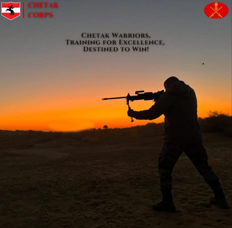 ChetakCorps_IA's tweet photo. Chetak Warriors - Training for Excellence, Destined to Win!
Chetak Warriors get forged into Lethal Winning Machines through relentless training, dedication and passion, in the burning sands of the desert.
#ChetakCorps
#TrainingForVictory
#MissionReady
#IndianArmy
@adgpi
@SWComd_IA
@PRODefRjsthn
@prodefencechan1