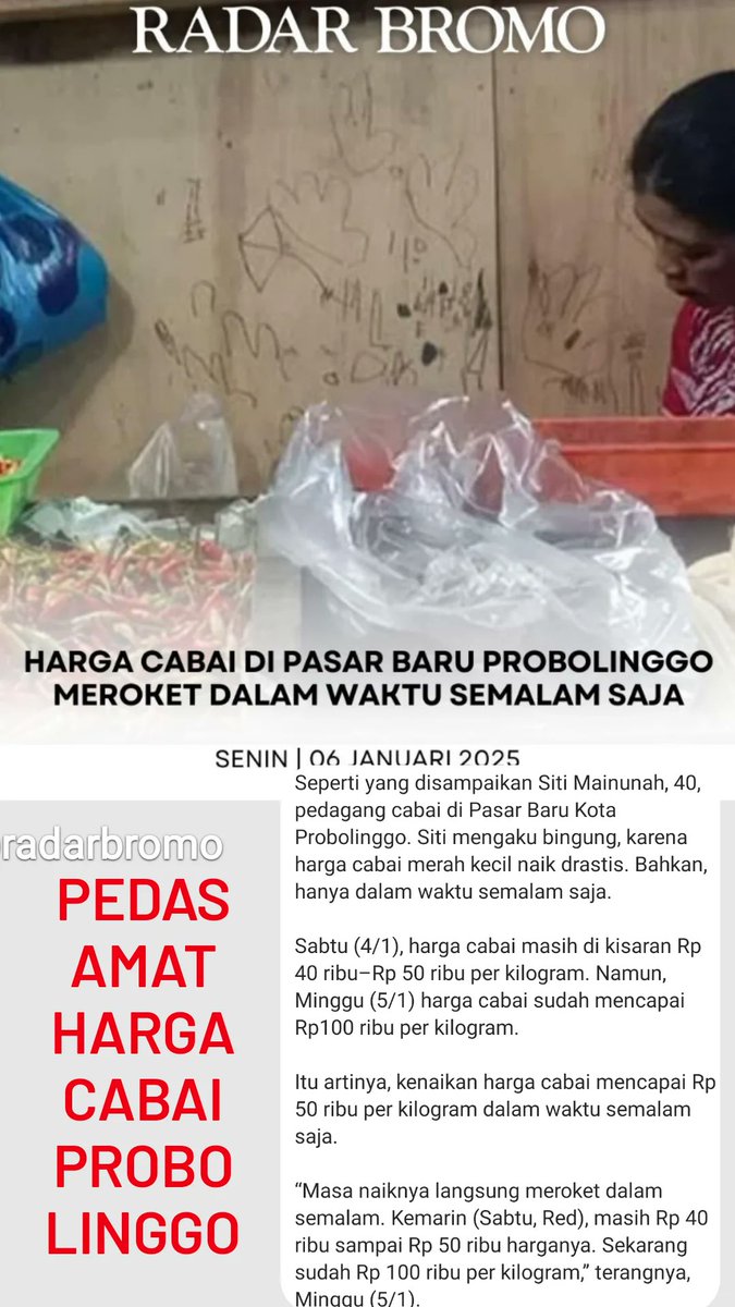 GoProbolinggo's tweet image. Cabai Probolinggo meroket 100.000/kg