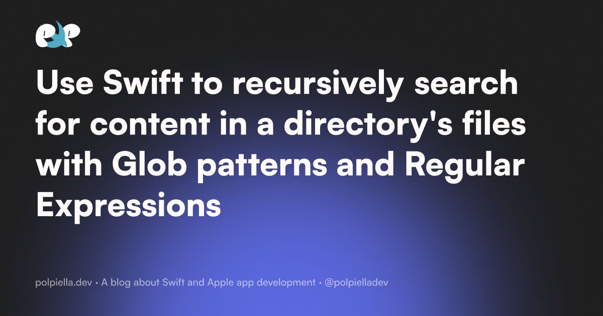 CodingExplorer's tweet image. Use Swift to recursively search for content in a directory&apos;s files with Glob patterns and Regular Expressions — polpiella.dev/recursive-sear… via @polpielladev
#swift #swiftLang #iOSdevelopment #iOSdev #iOSProgramming