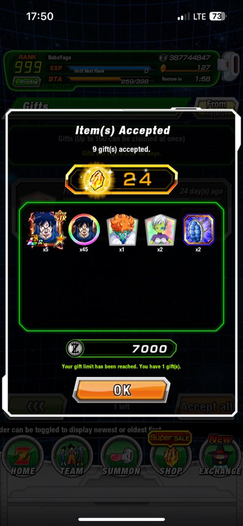 2000 days logged in! Wish I started Dokkan sooner😭