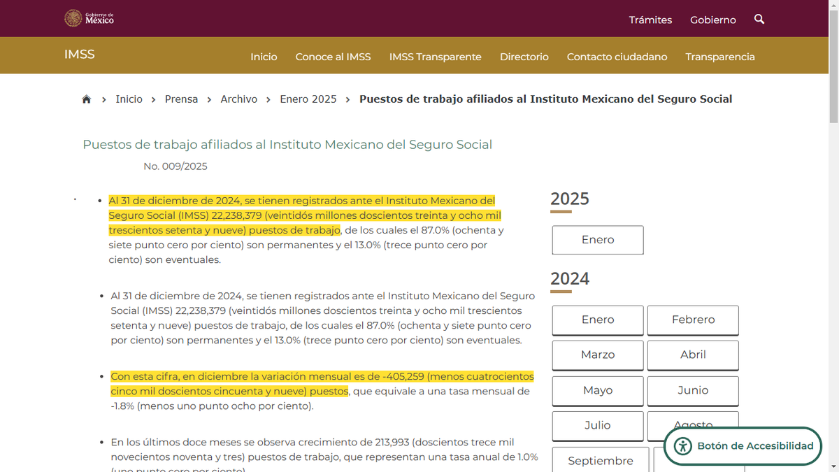 EnSuspensoMx's tweet photo. En diciembre de 2024, México registró la pérdida de 405,259 empleos formales, la peor caída en más de una década para este mes, según el último reporte del Instituto Mexicano del Seguro Social (IMSS).

Al 31 de octubre de 2024, se tenían registrados 22,618,942 empleos formales. https://t.co/RIMHp9ivOh
