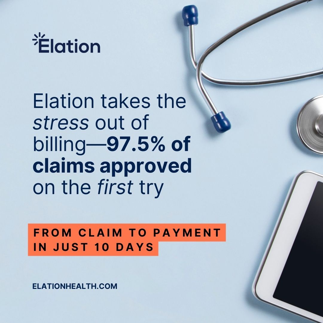 ElationHealth's tweet image. #SimplifyBilling. #GetPaidFaster. #StressLess. 

#ElationEHR + Billing boasts a 97.5% first-pass acceptance rate &amp;amp; 10-day avg. payment time. 
No guessing. No endless clicks. Just results.

Learn more: ow.ly/VGCQ50UAORB

#EHRMadeEasy #FasterPayments  #AllInOneEHR #BestEHR