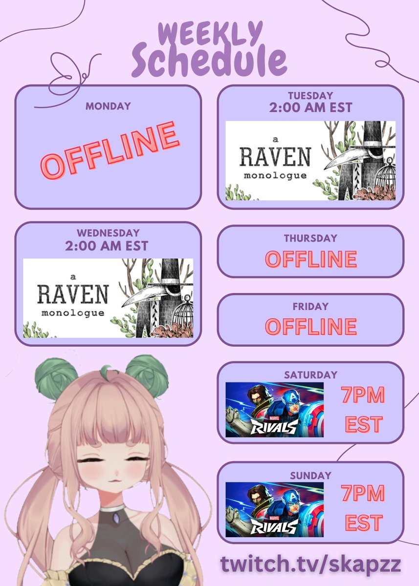 SkapzzVT's tweet photo. ✨ FIRST SCHEDULE OF 2025!!! ✨

See you tonight at 2AM for our first game on the list:
a Raven monologue 🐦‍⬛
https://t.co/A5OOJhTkIh https://t.co/Zht5hUL98p