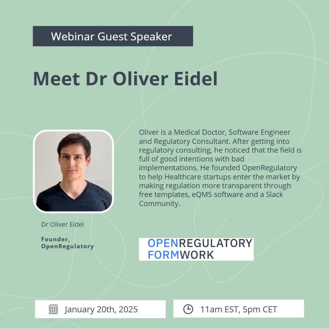 BostonBiotech's tweet image. Join us for an educational webinar featuring Oliver from a Berlin-based #medtech #regulatory #startup