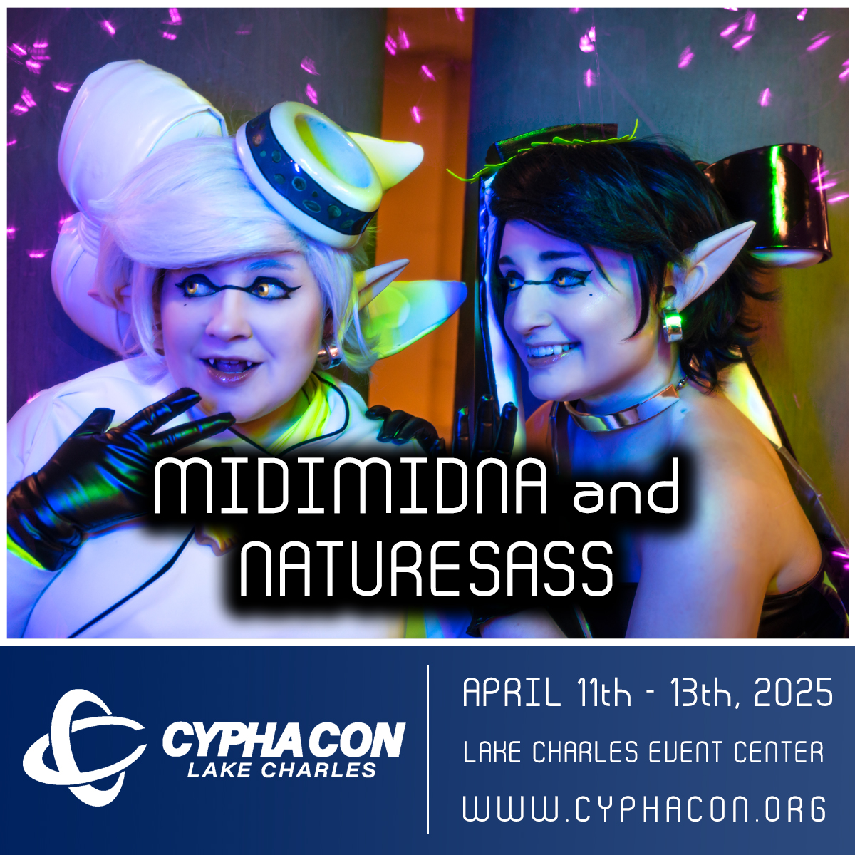 CYPHACON (@cyphacon) on Twitter photo CYPHACON is pleased to announce our next cosplay guests, Midimidna and Naturesass!
They will be joining us April 11th - 13th, 2025 at the <a href="/LCCivicCenter/">LakeCharlesEventCtr</a> in Lake Charles Louisiana!
For complete information visit our website, tickets on sale now! cyphacon.org/speakers/cospl… CYPHACON is pleased to announce our next cosplay guests, Midimidna and Naturesass!
They will be joining us April 11th - 13th, 2025 at the <a href="/LCCivicCenter/">LakeCharlesEventCtr</a> in Lake Charles Louisiana!
For complete information visit our website, tickets on sale now! cyphacon.org/speakers/cospl…