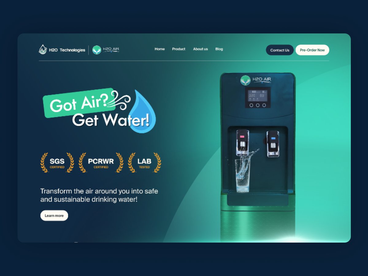 Working on a landing page concept for a standout air-to-water dispenser. What do you think?