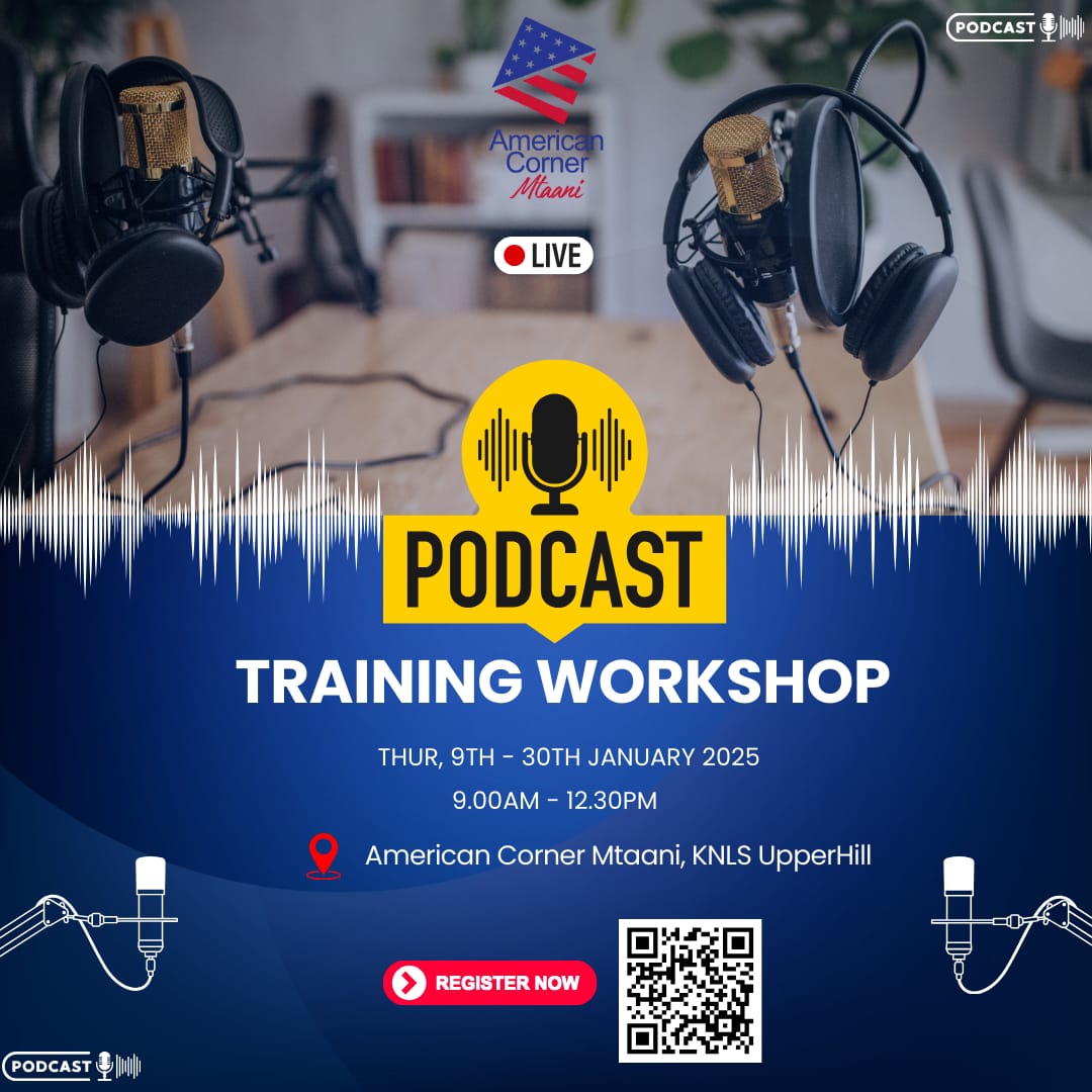 knlsmedia's tweet image. Join the Podcast Training Workshop every Thursday, 9th–30th January 2025, 9:00 AM–12:30 PM at American Corner Mtaani, KNLS UpperHill. Learn to create impactful podcasts! Limited spaces, register now! #AmericanCornerMtaani #KNLS
#UsEmbassyKenya
#Podcasting
