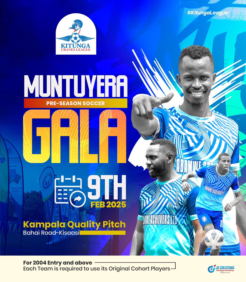 🏆Introducing the Muntuyera Pre - season soccer Gala!

Get ready for the ultimate showdown on 9th February 2025 at Kampala quality pitch.

Who do you think will be the inaugural champion?

#MuntuyeraPreseasonGala