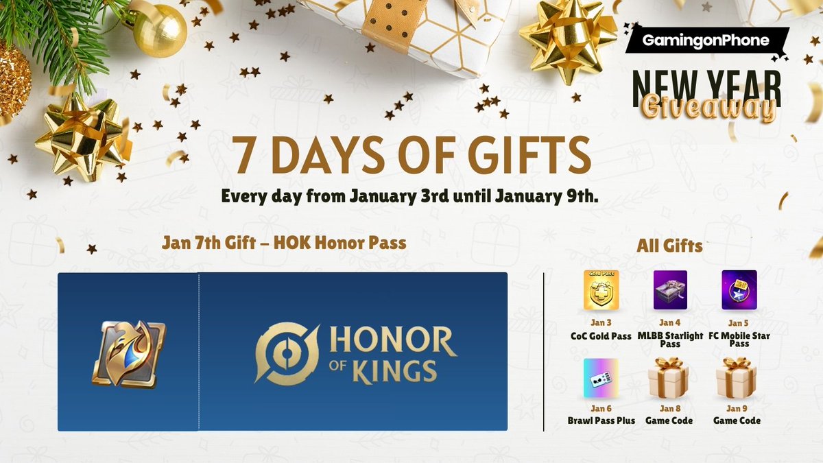 GamingonPhone (@gamingonphone) on Twitter photo GamingonPhone's 7-Day Celebration Giveaway! 🎉
🎁 Honor of Kings Pass
🧭 How to enter:
✅ Follow <a href="/GamingonPhone/">GamingonPhone</a> <a href="/HoK_Global_News/">Honor of Kings (HoK) Global News</a>
✅ Like & Repost this post
✅ Comment why you want HOK Pass
The winner will be announced on Jan 13. Check our timeline to join other giveaways. 🥳 GamingonPhone's 7-Day Celebration Giveaway! 🎉
🎁 Honor of Kings Pass
🧭 How to enter:
✅ Follow <a href="/GamingonPhone/">GamingonPhone</a> <a href="/HoK_Global_News/">Honor of Kings (HoK) Global News</a>
✅ Like & Repost this post
✅ Comment why you want HOK Pass
The winner will be announced on Jan 13. Check our timeline to join other giveaways. 🥳