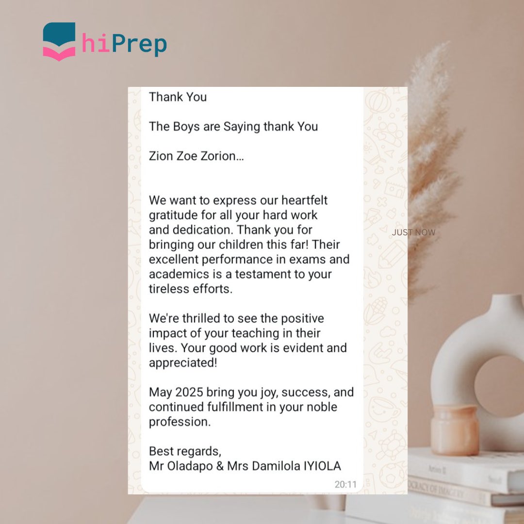 HiprepOnline's tweet image. Starting the year with premium review from a parent 🥰💃🏿
Thank you so much for this incredible testimonial.
We are delighted to be part of this wonderful journey.
This could be you too.
Join us today.
#hiprep #testimonials #studyroutine #reviews #studyonline