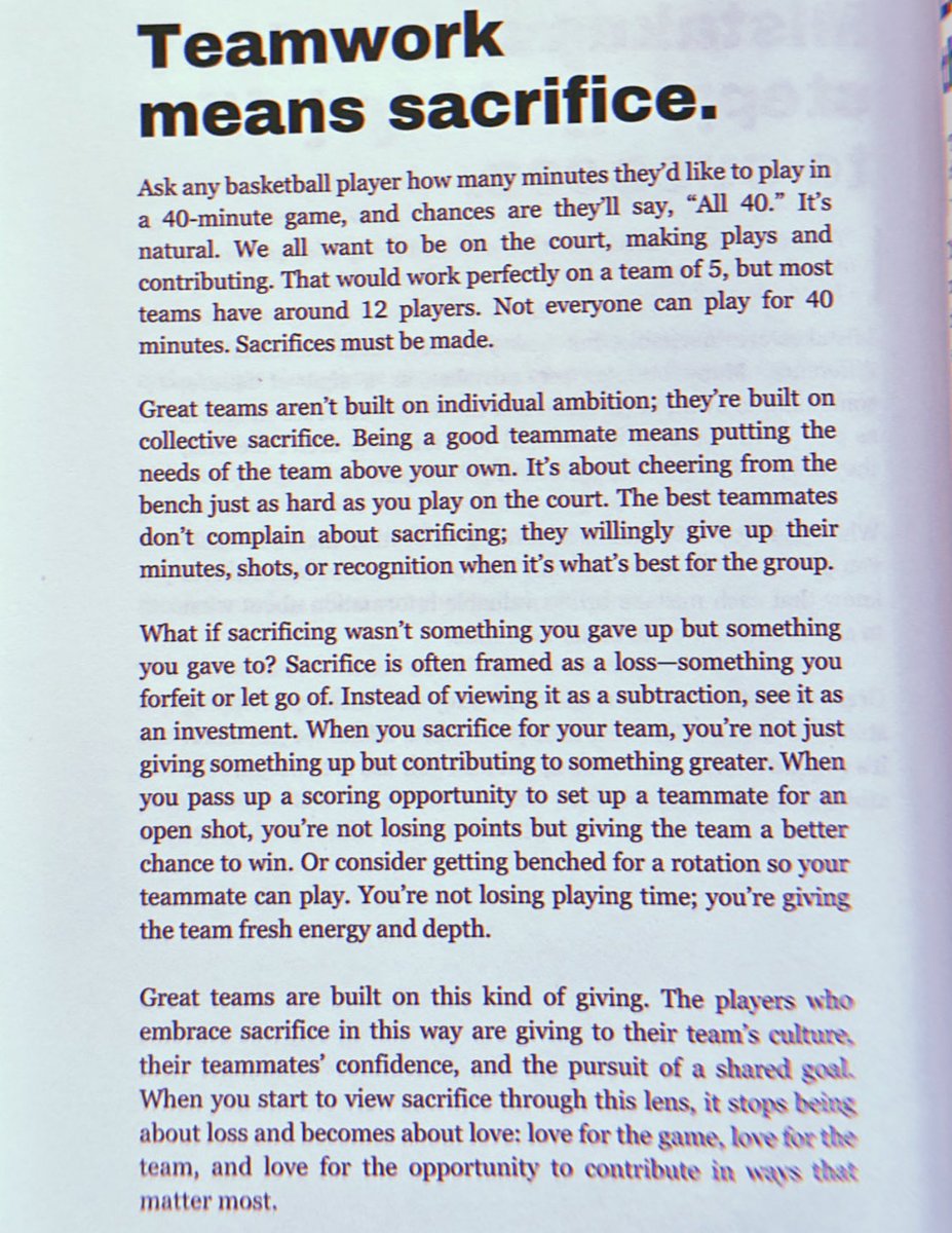 This is the one of the primary reasons why some of the most talented teams underachieve. Players are not willing to sacrifice.