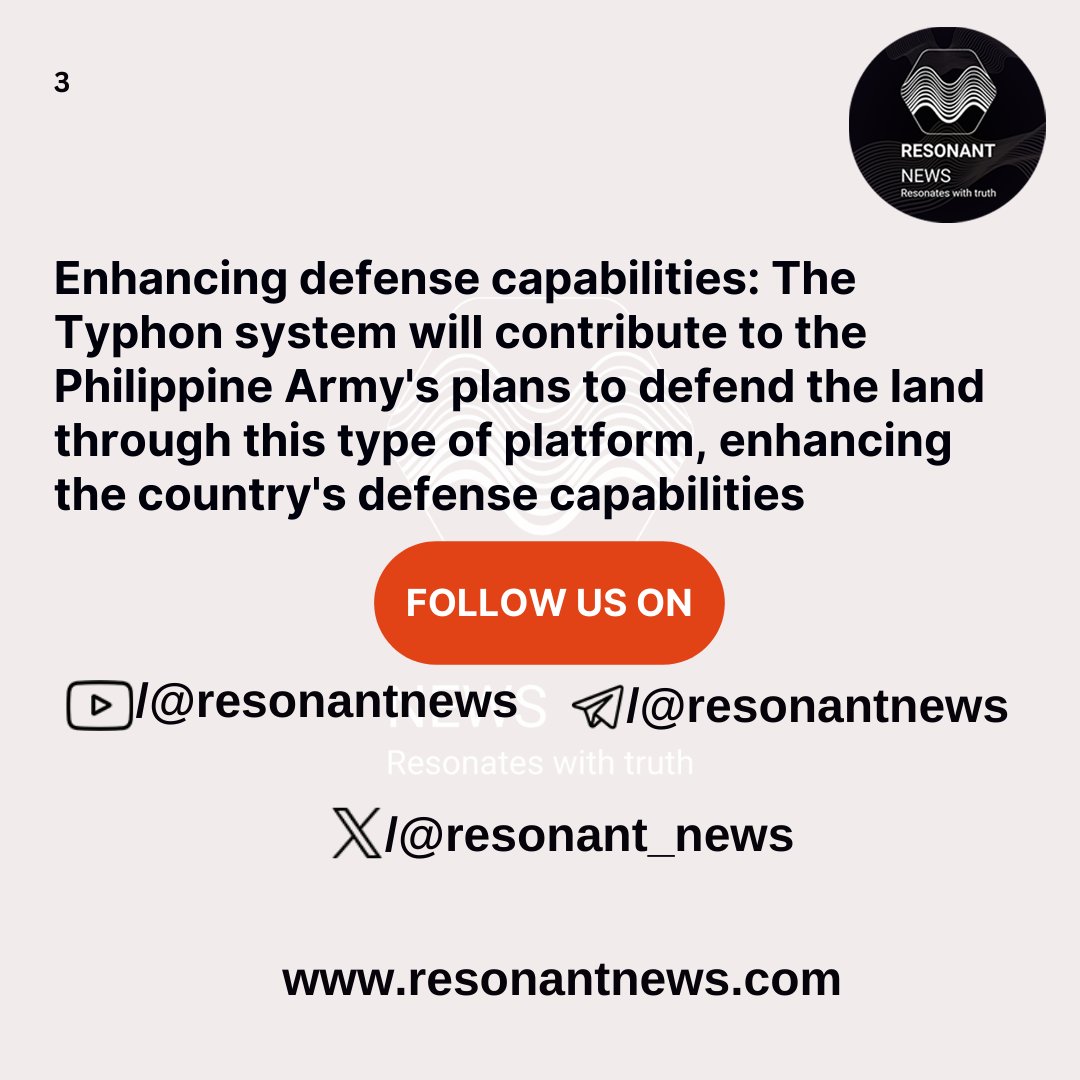 Resonant_News's tweet image. Enhancing Defense: Philippines Outlines Typhon Weapon System Procurement

#PhilippinesDefense #TyphonWeaponSystem #USPhilippinesRelations #MilitaryProcurement #DefenseCapabilities