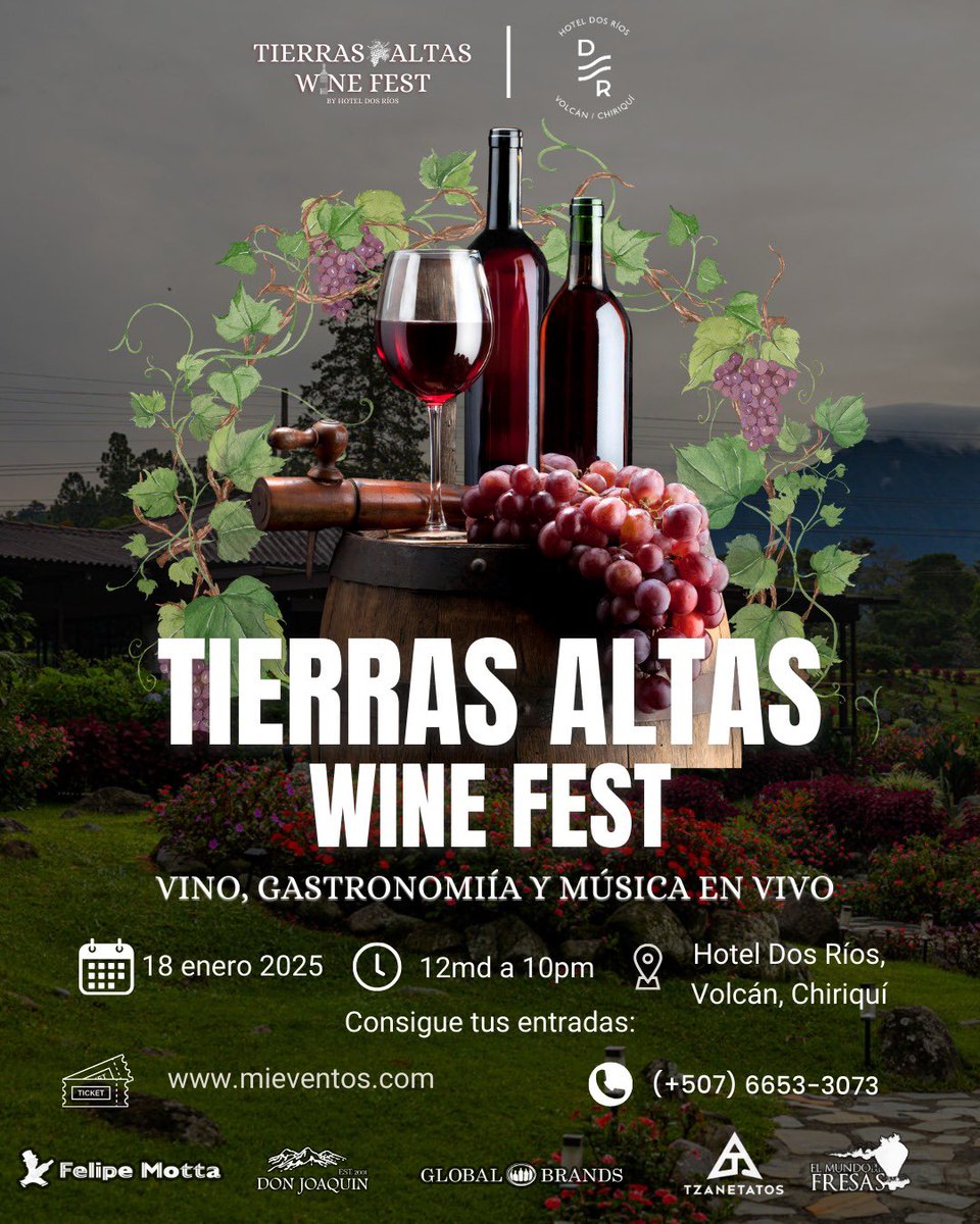 Te gusta el vino? No te pierdas este 18 de enero el #TierrasAltasWineFest en <a href="/hotel2rios/">Hotel Dos Rios</a> #soydevolcan #chiriqui #tierrasaltas